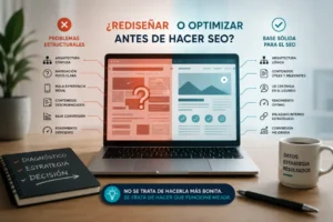 Comparativa para decidir cuándo rediseñar u optimizar una web antes de hacer SEO