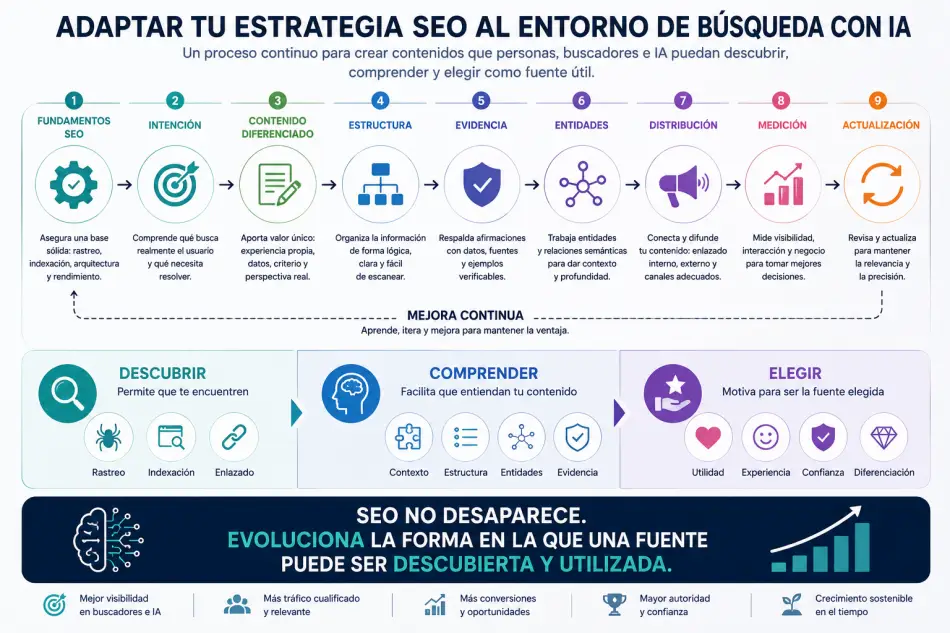  Proceso para adaptar una estrategia SEO y GEO a buscadores y experiencias de búsqueda con inteligencia artificial