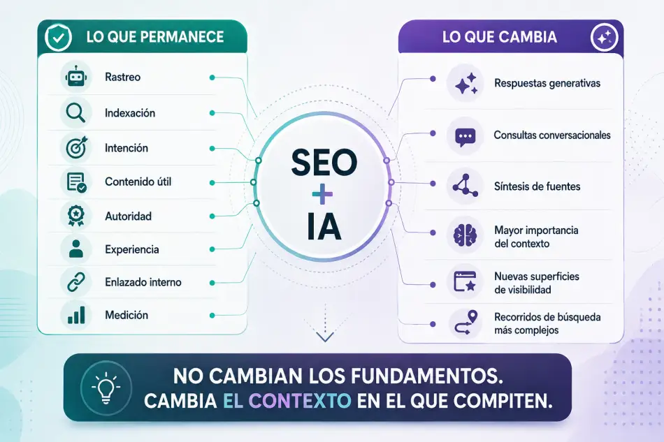 Diferencias entre los fundamentos del SEO y los cambios introducidos por la búsqueda con inteligencia artificial
