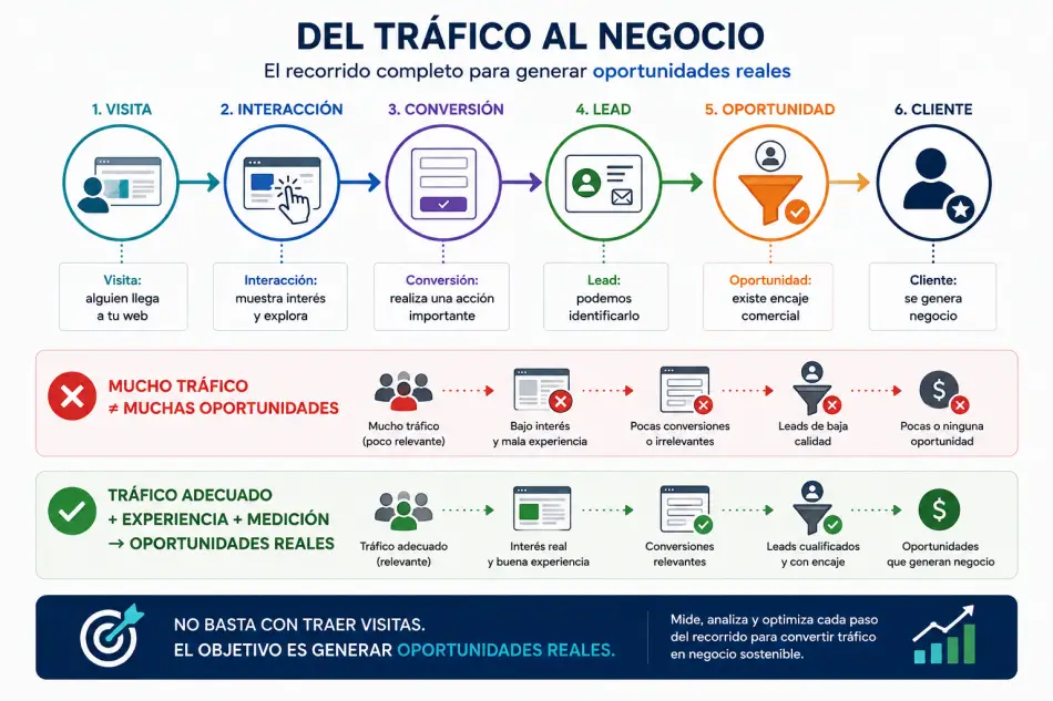 Proceso desde una visita web hasta un lead, una oportunidad comercial y un cliente